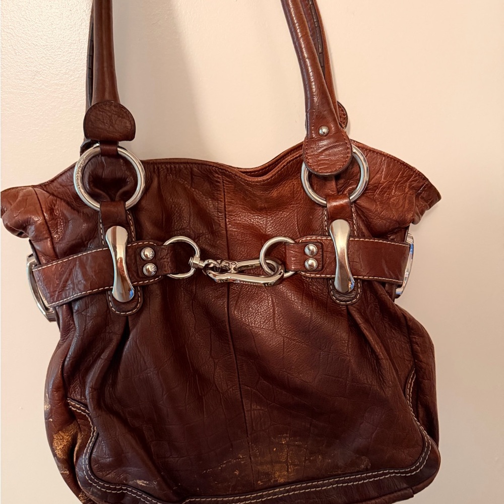 b. makowsky Rich Brown Leather Shoulder Bag